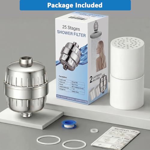 25 Stage Shower Filter for Hard Water with Extra Replacement Cartridge (3 Count)