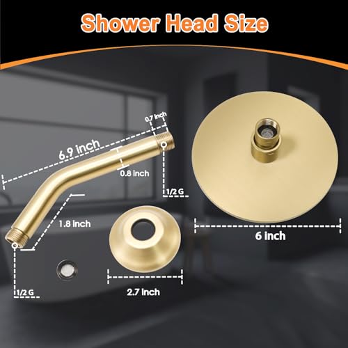 6 Inch Round Rainfall Shower Head with Stainless Steel Arm High Pressure Water Saving Anti