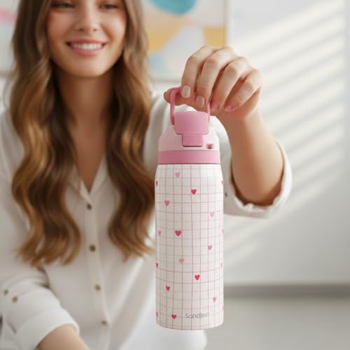 Heart Insulated Stainless Steel Water Bottle with Straw for Sports and Travel