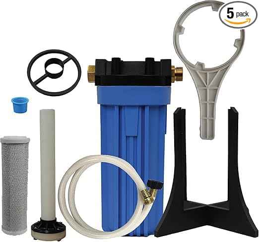 On The Go Water Softener Salt Regeneration Kit, 10" x 2.5" Housing with Carbon Filter, Garden Hose and Installation Accessories