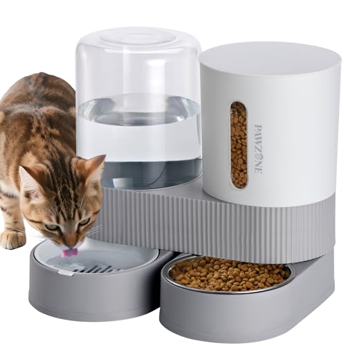 2 Pack Automatic Cat Feeder Stainless Steel Water Dispenser Gravity Food Feeder and Waterer Set with Pet Food Bowl for Small Medium Kitten Puppy Pets Large Capacity