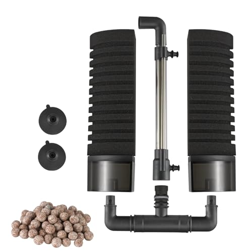 Aquarium Filter Sponge Fish Tank Quiet Bubble Filter with 4 Sponges and 1 Bag of Filtered Ceramic Balls for Salt Water and Fresh Water