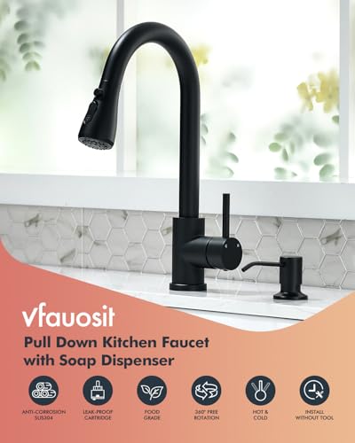Kitchen Faucet with Pull Down Sprayer and Soap Dispenser