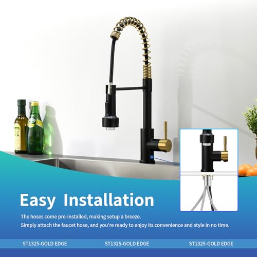 Black and Gold Led Kitchen Faucet with Pull Down Sprayer