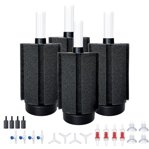Upgrade Aquarium Sponge Filter with Air Stone (4 Count)