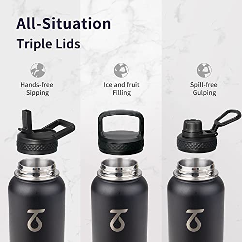 Insulated Water Bottle 32 oz with 3 Lids