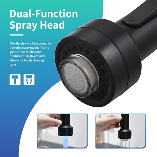 Black and Gold Led Kitchen Faucet with Pull Down Sprayer