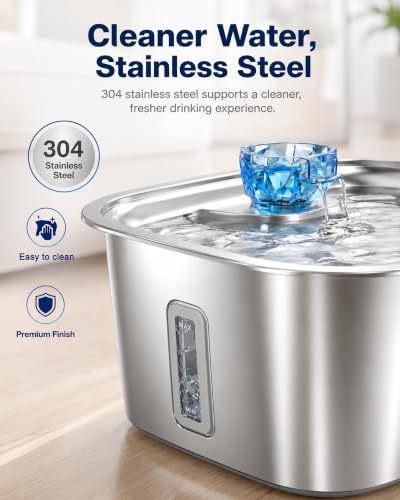 2.1 Gallon Stainless Steel Dog Water Fountain for Large Dogs (386 Fl Oz)