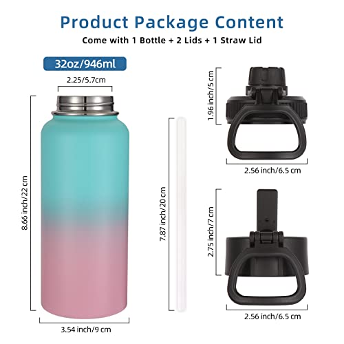 32 oz Water Bottles Bulk 2 Pack with Straw Lid & Spout Lid (2 Count)