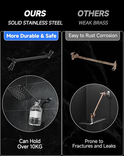 11.8" Black Rain Shower Head with 11" Stainless Steel Exension Arm