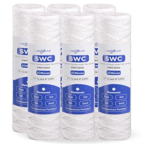 50 Micron 10" x 2.5" Whole House String Wound Water Filter Cartridge 6 Pack (6 Count)