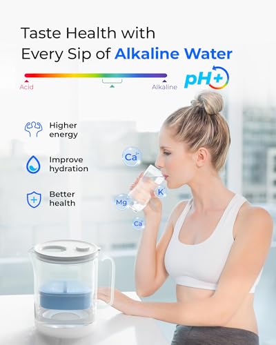PT-72C-A Glass Alkaline Water Filter Pitcher, 7-Cup, Blue