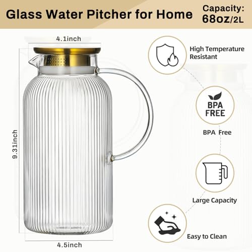2 PACK Glass Pitcher with Silicone Base (2 Count)