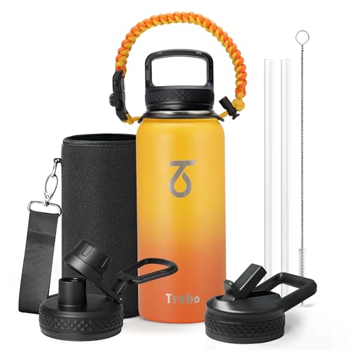 Insulated Water Bottle 32 oz with 3 Lids