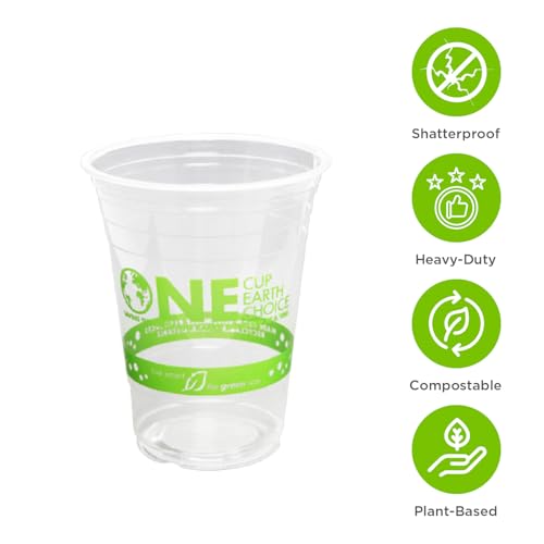 1,000 ct - 10 oz Compostable PLA Plastic Cups, BPI Certified Disposable Renewable Small Cups for Water, Tasting and More | Green Line (1000 Count)