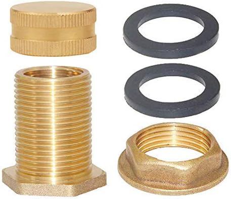 Joywayus 2 Pack Brass Male Garden Hose Bulkhead Fitting with Plugs,1/2" Female 3/4" GHT Male Water Tank Connector Threaded and 3/4" GHT Female Outer Hex Head End Pipe Caps Drain/Flush Port Kit - AquaVibe
