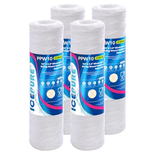 20 Micron 10" x 2.5" Whole House String Wound Sediment Water Filter for Well filter Replacement for Aqua (4 Count)