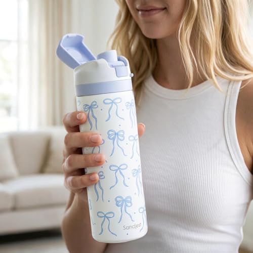 Bow Insulated Stainless Steel Water Bottle with Straw for Sports and Travel 24 Ounces for Women Girls Friends Teens Birthday