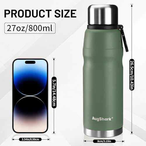 27oz Vacuum Insulated Stainless Steel Thermoses with Foldable Handle & Leakproof Lid