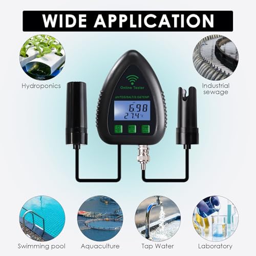5-in-1 WiFi pH Meter Monitor, Water Quality Tester for pH TDS Salinity S.G Temperature, Tuya Smart APP Remote Monitoring with Alarm & Easy Calibration, for Aquarium Hydroponics