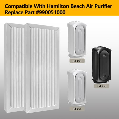2 Pack 990051000 True HEPA Air Purifier Replacement Filter Compatible with Hamilton Beach TrueAir 04383 04384 04385 04386 Air Purifiers Pet Filter Replacement (2 Count)