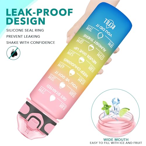 32 oz Drinking Water Bottle with Times to Drink and Straw