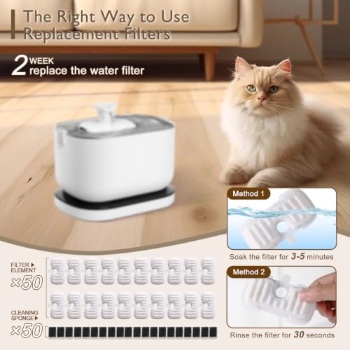 50 Packs Filter Replacement Compatible with PETLIBRO Cat Water Fountain PLWF005