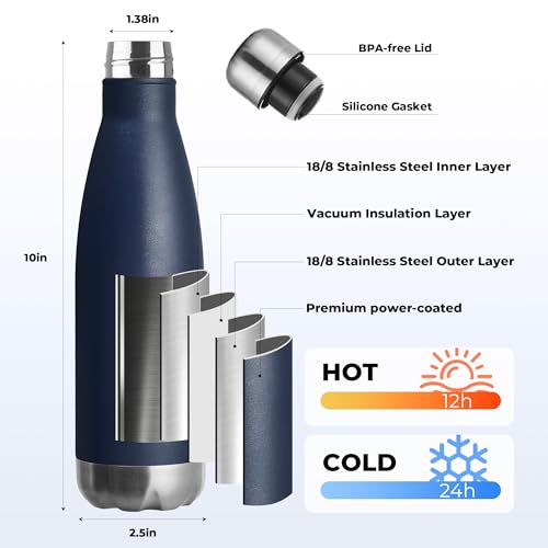 17oz Sport Water Bottle 8 Pack Vacuum Insulated Stainless Steel Leak (8 Count)
