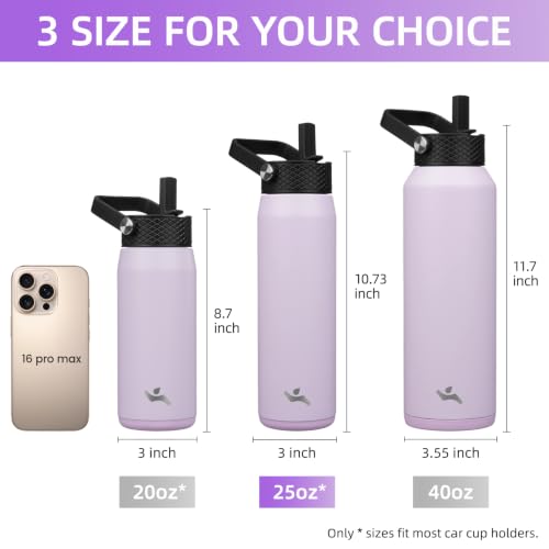 25 oz Insulated Stainless Steel Water Bottle with 3 Lids