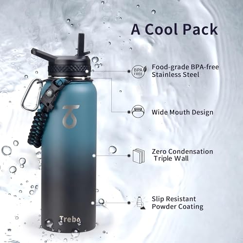 Water Bottle Insulated 40 oz with 3 Lids