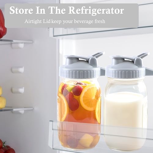 Mason Jar Pitcher With Pour Lid 32 Oz Glass Breast milk Storage Jug 1 Quart Wide Mouth Glass Tea Pitcher With Handle Creamer Container For Fridge Juice (2 Count)