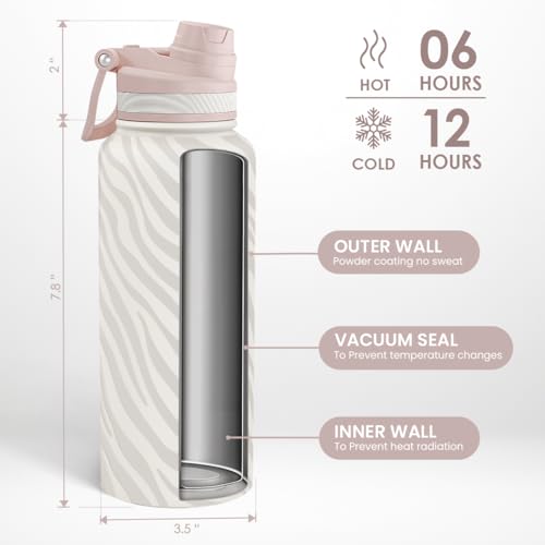 Zebra Skin Stainless Steel Water Bottle with Strap 32oz