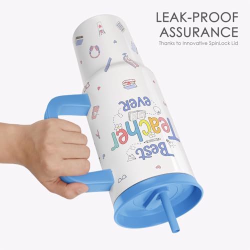Teachers Stainless Steel Locking Lid Silicone Straw Tumbler with Handle 40oz