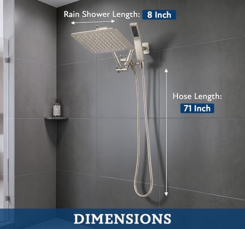 All Metal 8" Rain Shower Head with Handheld for Bathroom Upgrade