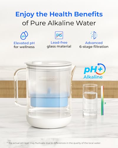 PT-72C-A Glass Alkaline Water Filter Pitcher, 7-Cup, Blue