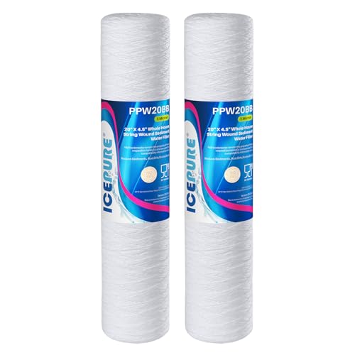 5 Micron 4.5" x 20" Whole House String Wound Sediment Water Filter Cartridge for Well Water (2 Count)