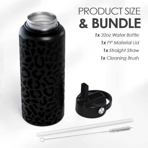 Leopard Water Bottle 32oz Stainless Steel Double Wall Vacuum Insulated with Lid