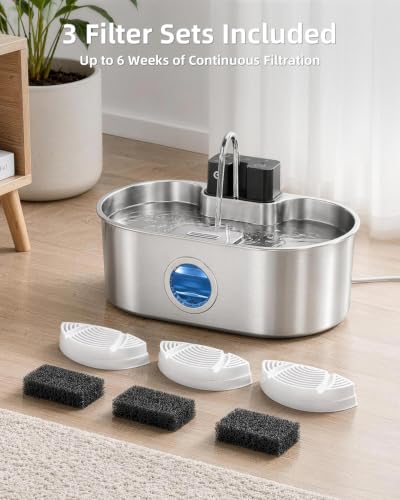 8L 270oz Cordless Stainless Steel Dog Water Fountain Pet Fountain