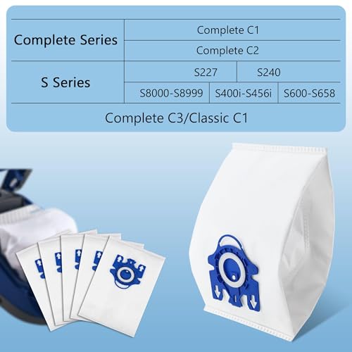 10 Packs 3D Airclean Bags Replacement for Miele GN Vacuum Cleaner Bags Fit for Miele Classic C2 C3 S2 S5 S8 S400 Series with Motor Protection Filters (10 Count)