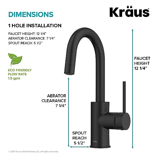 Oletto Single Handle Kitchen Bar Faucet with QuickDock Top Mount Installation Assembly in Matte Black