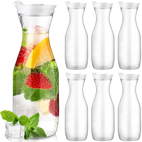 6 Pcs Plastic Water Carafe with Lid 32 Oz Clear (6 Count)