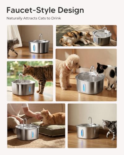 Stainless Steel Cat Water Fountain with 3 Filters