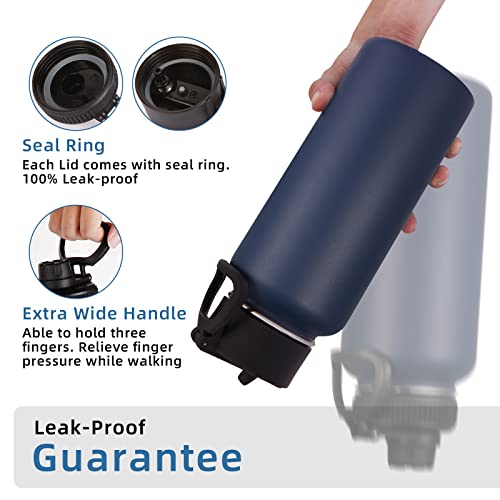 32 oz Insulated Water Bottles Bulk 2 Pack with Straw Lid & Spout Lid (2 Count)