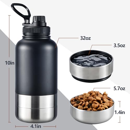 Insulated Dog Water Bottle 32oz Keep Water Cool with 2 Bowls