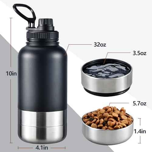 Insulated Dog Water Bottle 32oz Keep Water Cool with 2 Bowls