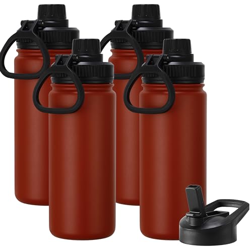 16 oz Kids Water Bottle for School Stainless Steel Double Wall Vacuum Insulated Water Bottle with Straw lids & Spout Lid (4 Count)