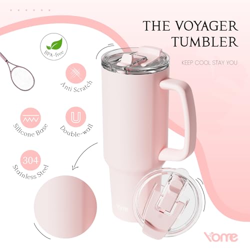 40oz Light Pink Tumbler with Handle and Flip Straw