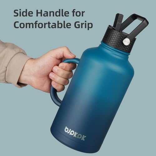 64oz Insulated Water Bottle with Straw Lid Large Stainless Steel Jug