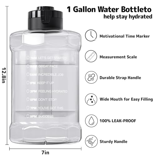 Large Water Bottle with Motivational Time Marker & Straw & Handle