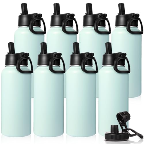 32 oz Insulated Water Bottles Bulk with 2 Lids (8 Count)